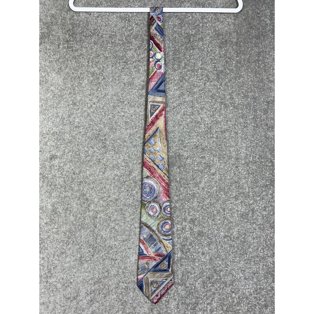Johnny Carson Abstract Watercolor Geometric Polyester Mens Pointed‎ Tie USA Made